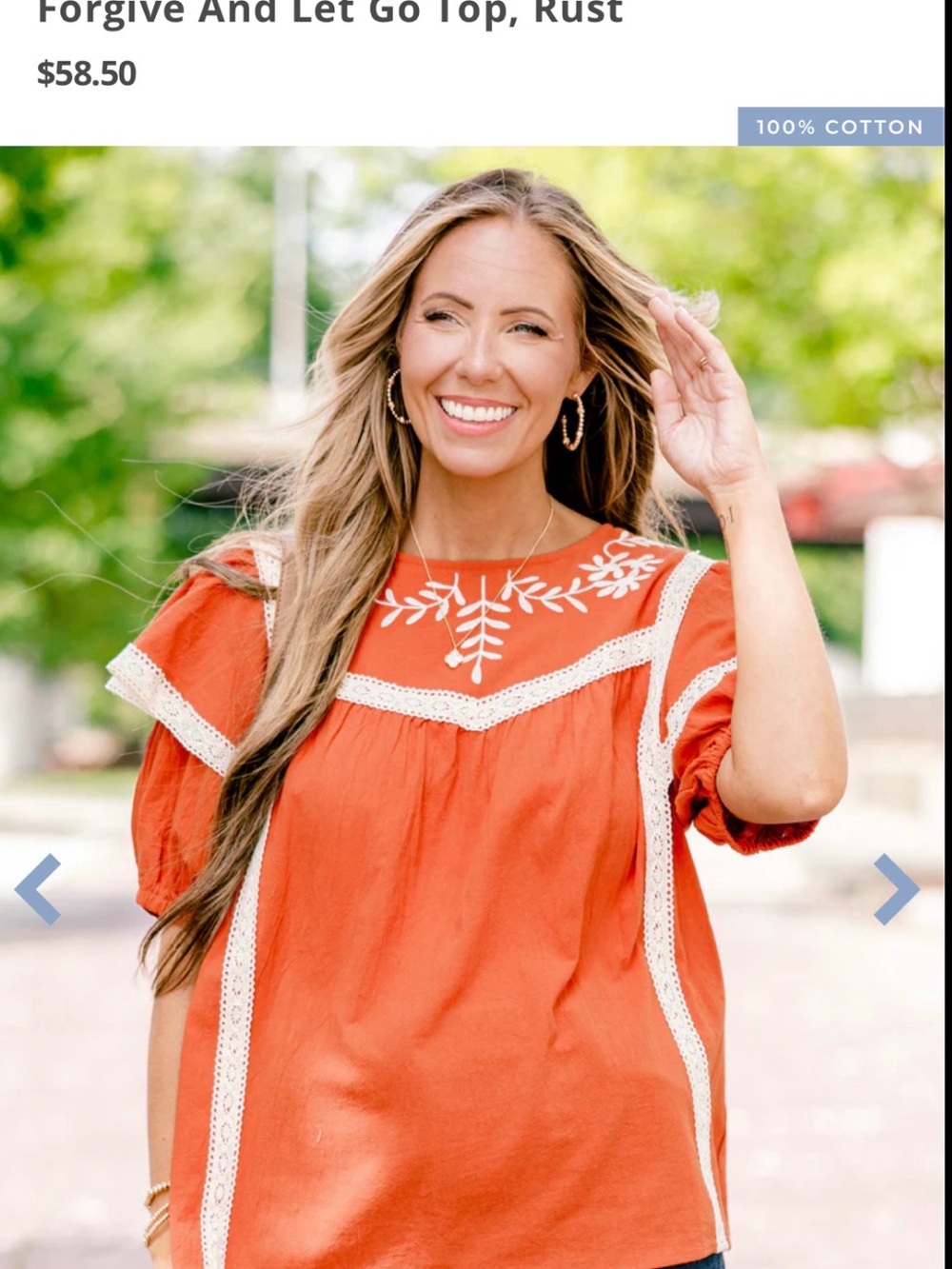 ODDY Rust Lace-Trim Embroidered Peasant Blouse